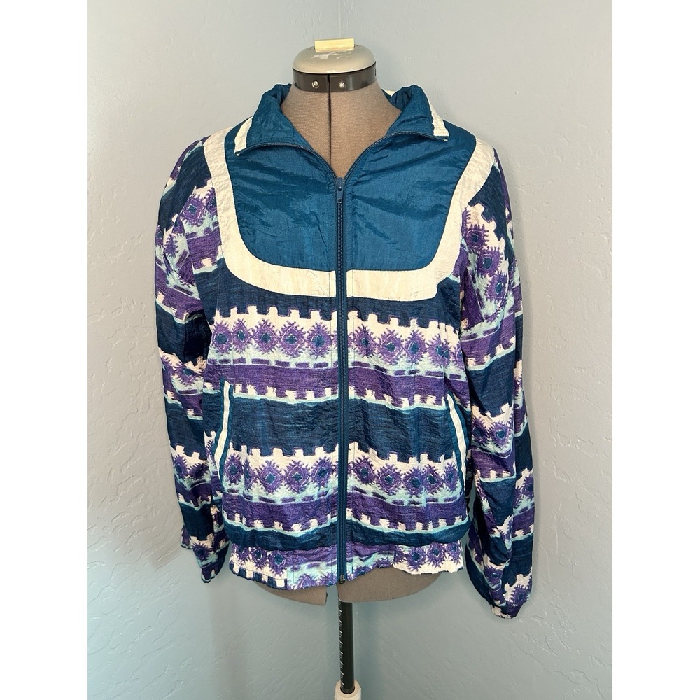 Vintage 80s Windbreaker‎ Jacket Woman's Size Small Blue Purple Jackets